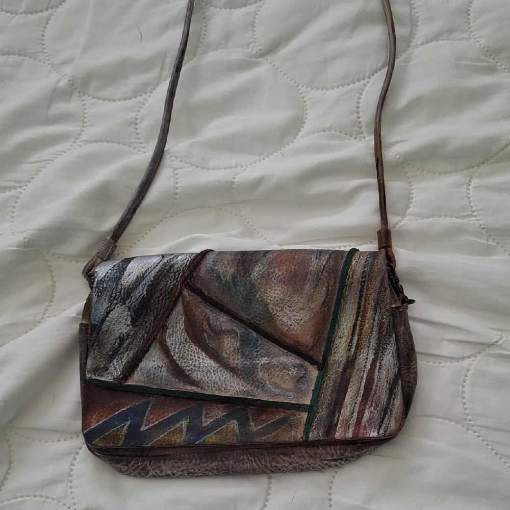 New Hand Painted Leather Crossbody. Jane Yoo